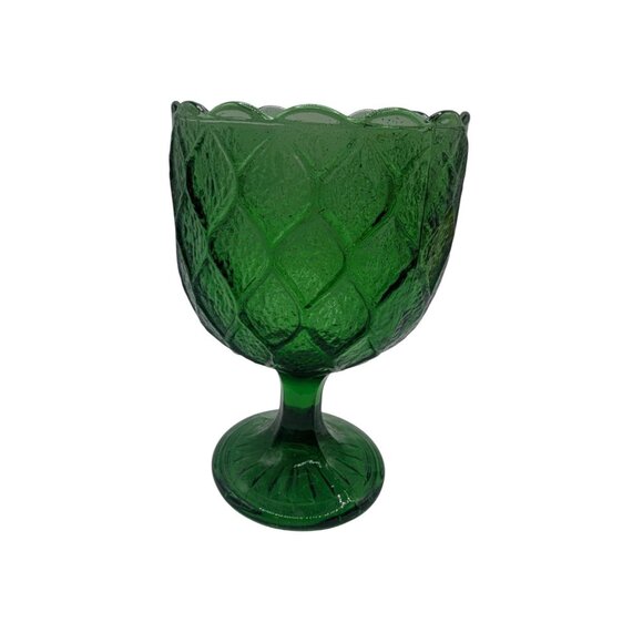 Vintage Harlequin Pattern Green Glass Pedestal Drinking Wine Water Goblet - Picture 9 of 12